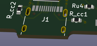 USB-C jack extends out from PCB