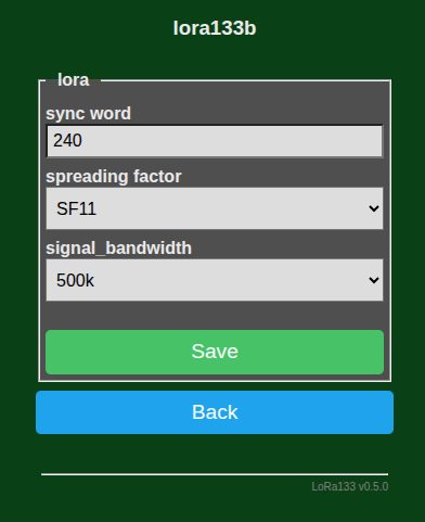 Base station LoRa configuration page