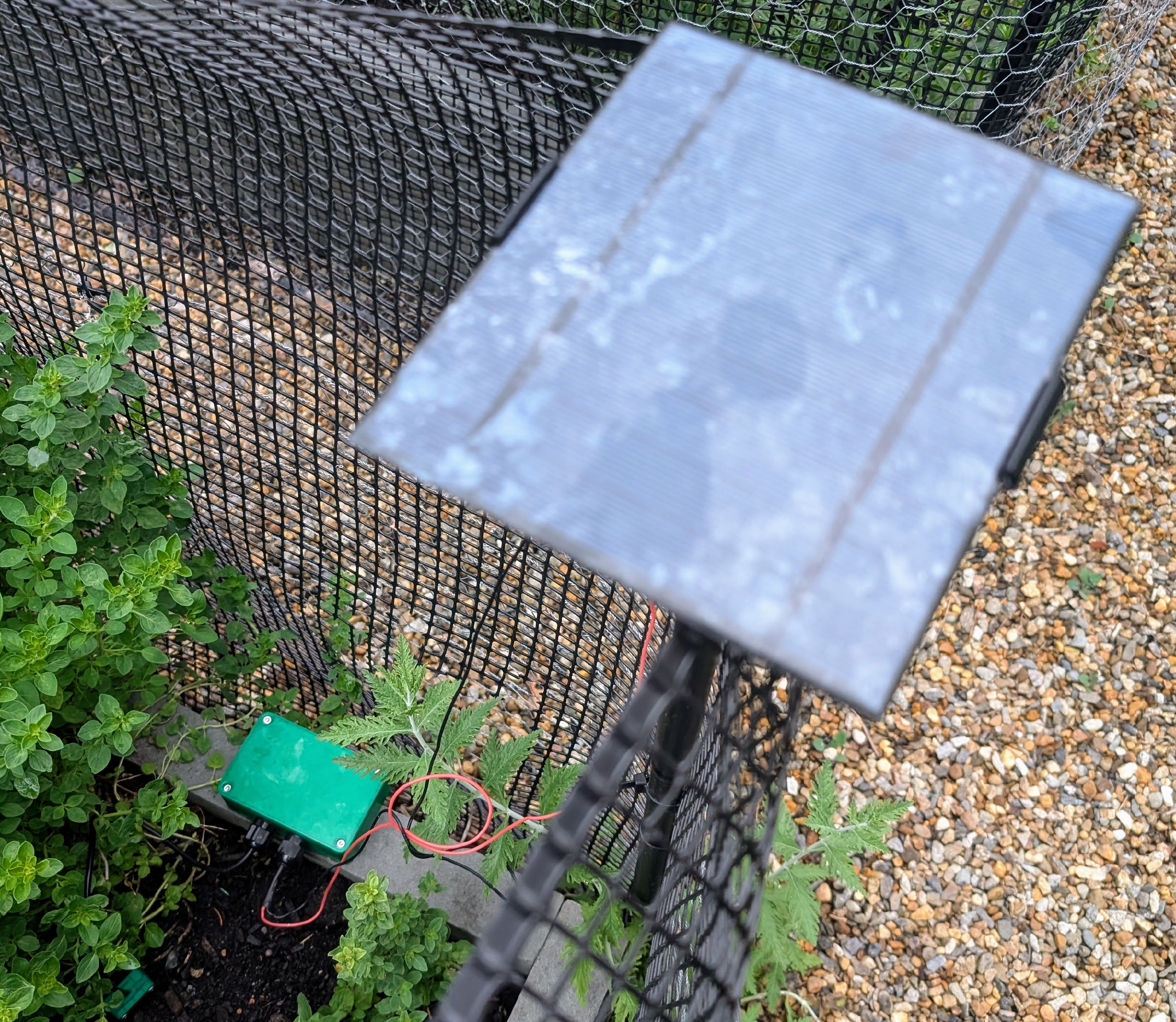 The base station in the garden, with solar panel