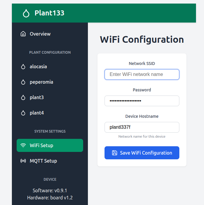 WiFi configuration page