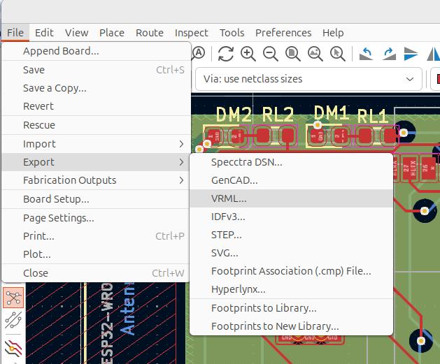 Exporting a VRML model from KiCAD