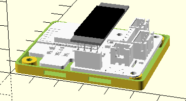 OpenSCAD model of box bottom with PCBA